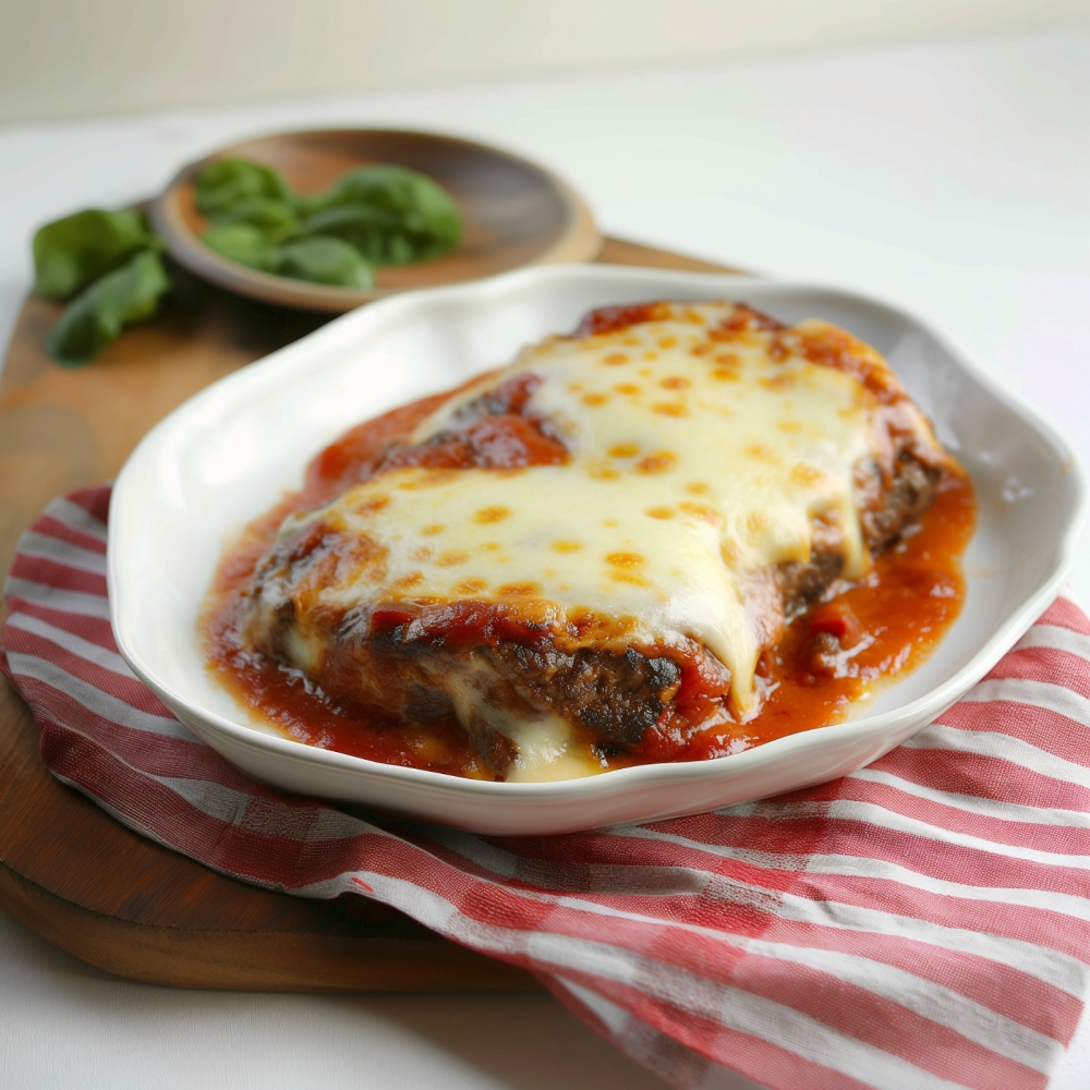 CARNE À PARMEGIANA 120g + MOLHO POMODORO 70g - (caixa com 10 uni de proteina + 10 uni de molho)